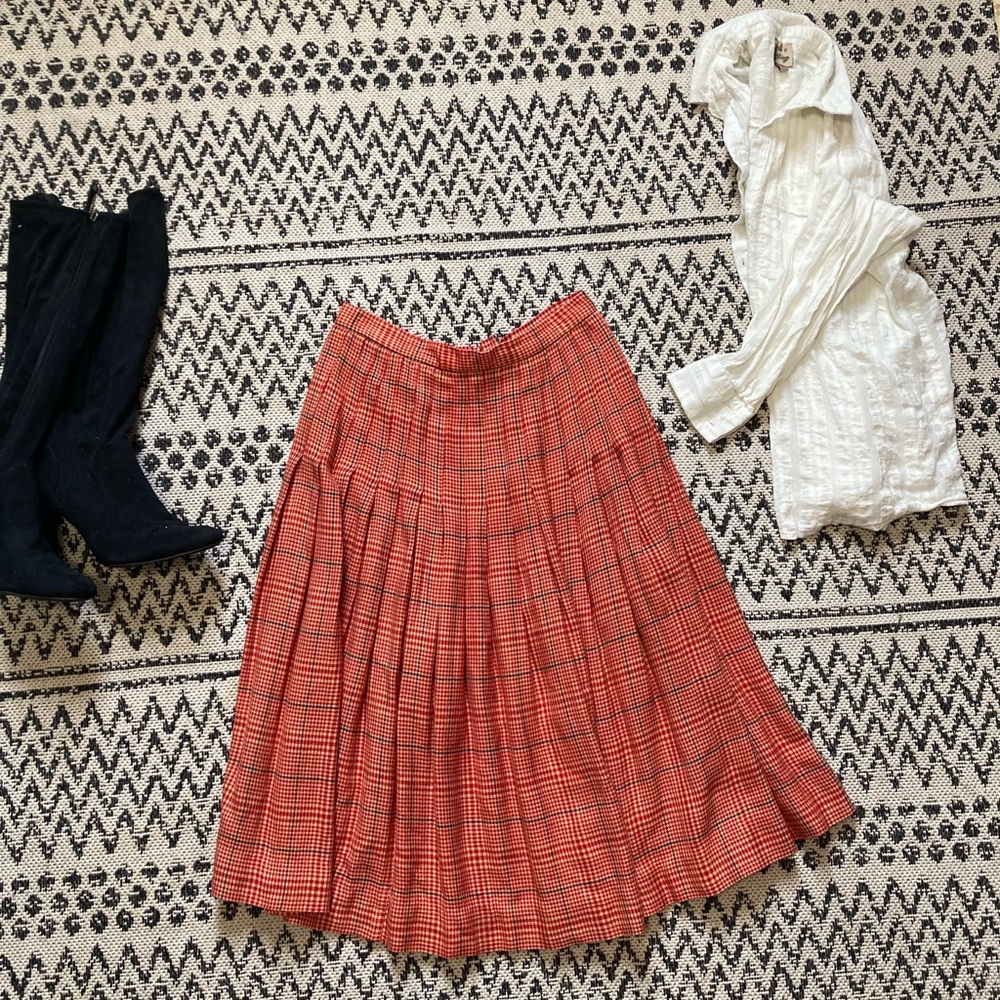 Evan Picone Red Plaid A-Line Skirt